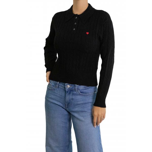 Maglioncino intrecciato crop con colletto e bottoni e cuoricino  Only